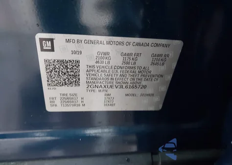 2020 Chevrolet Equinox Awd Lt 1.5L Turbo from USA, damaged, VIN 2GNAXUEV3L6165720